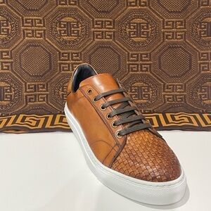 Duca shoes casual sneakers cognac leather calf woven lace up
